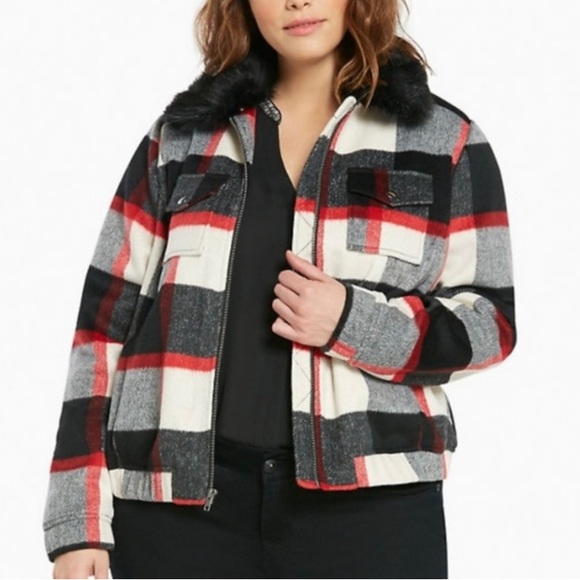 NWOT Torrid Plaid Fur Jacket - Picture 2 of 5